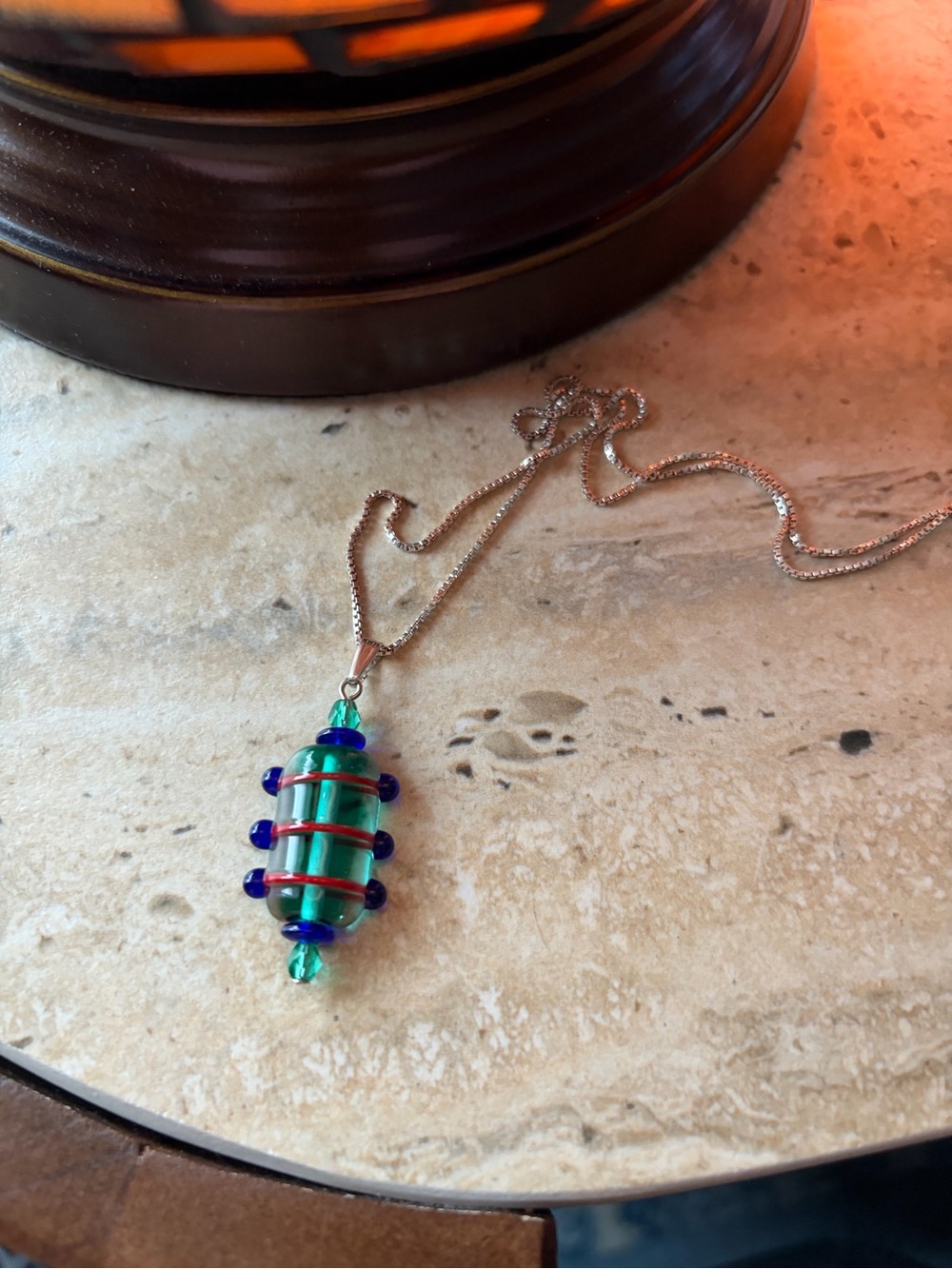 Green, Red and Blue Glass Pendant Necklace - Women's Jewelry